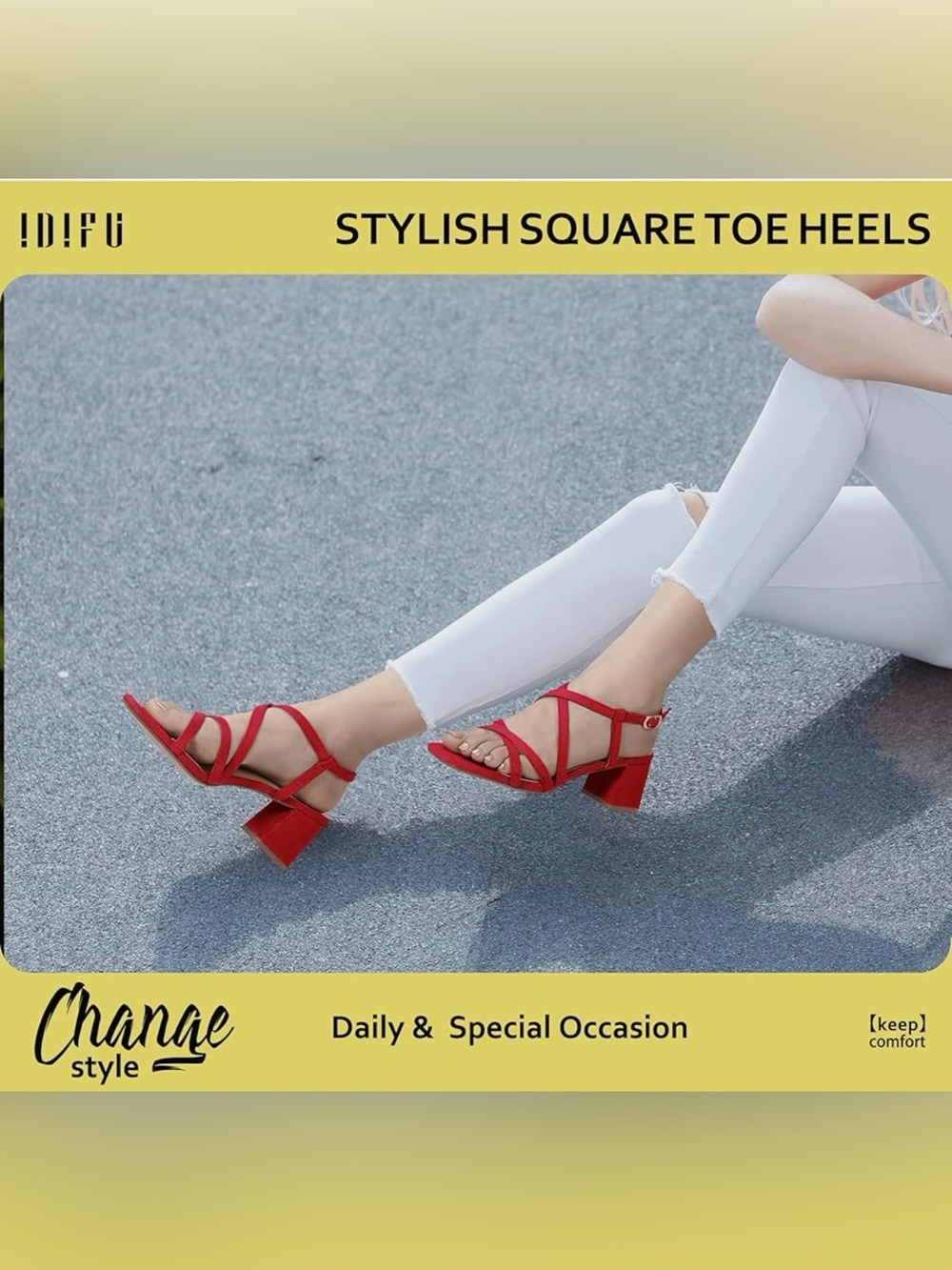 IDIFU Red Suede Square Toe Strappy Crisscross Block Heel Sandals US 7.5 NWT - Picture 4 of 10
